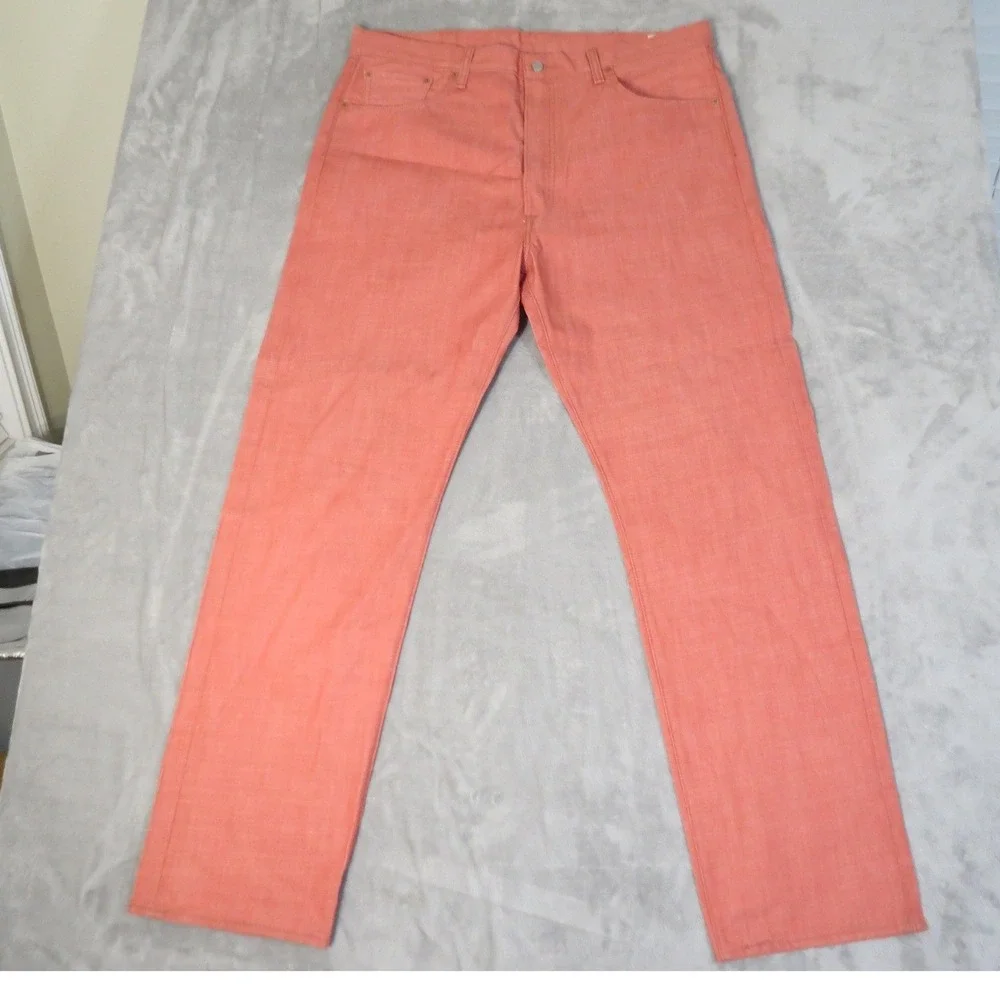 Levi's 501 Jeans Mens 40x34 Salmon Pink White Oak Cone Denim Straight Leg